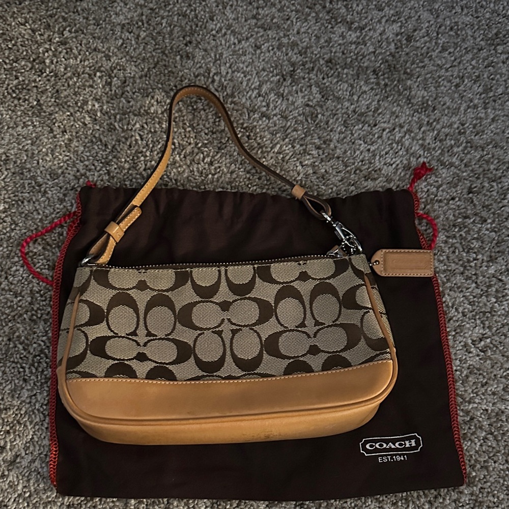 Coach Signature Brown and Tan Shoulder Bag